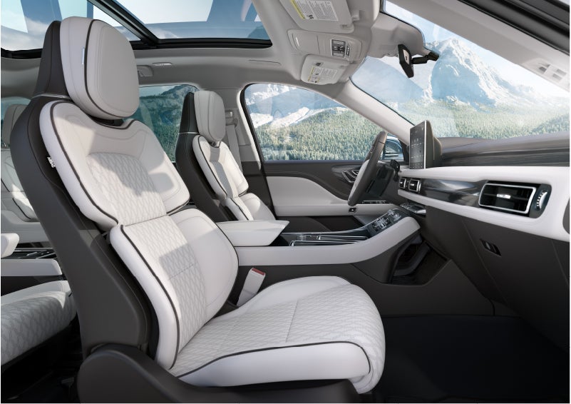 The interior of a Lincoln Aviator® Black Label model is shown in the Chalet theme | Lincoln of New Bern in New Bern NC